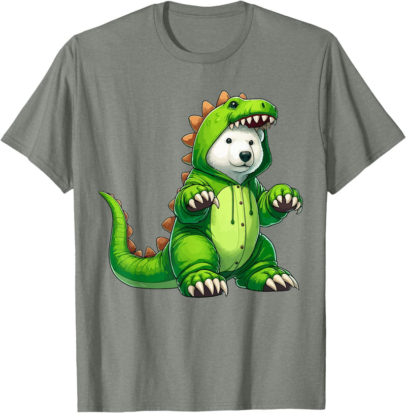 Scary Polar Bear Dinosaur Halloween Lazy Costume Polar Bear Wearing Dinosaur Costume Halloween Cosplay T-Rex T-Shirt - Olive Heather