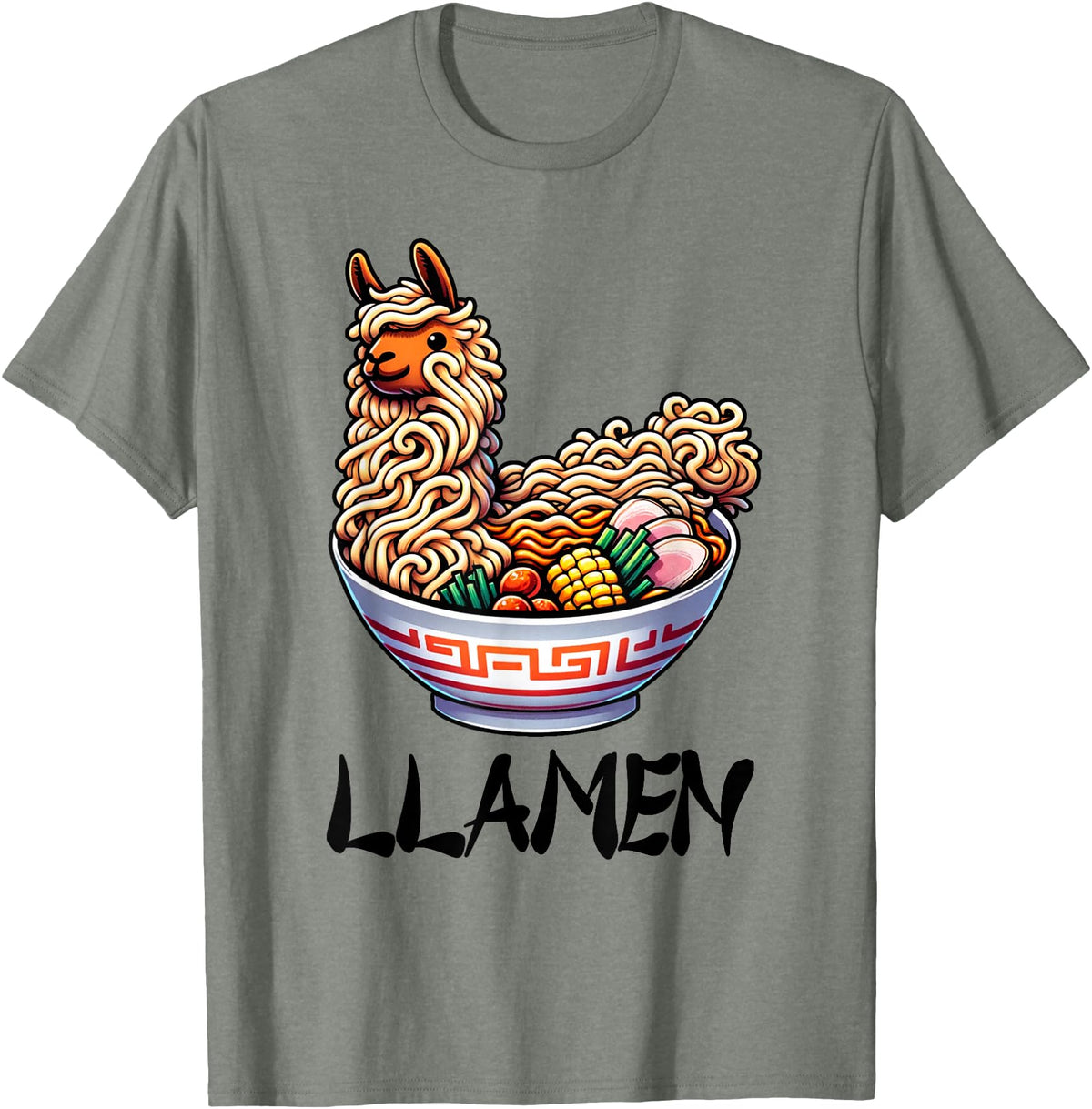 Alpaca LLama Lama Llamen Ramen Chinese Food Llamen Noodles Chinese Food Alpaca Llama Lover T-Shirt - Olive Heather