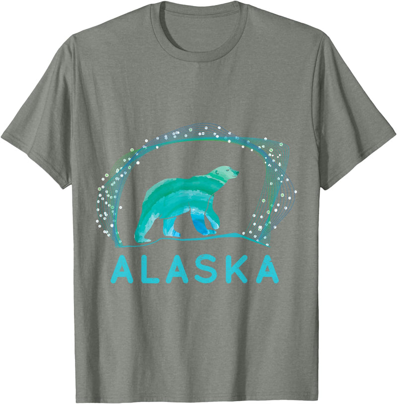 Funny Polar Bear Alaska Day Northern Light Gift Alaska Polar Bear with Polar Lights and Stars T-Shirt - Olive Heather