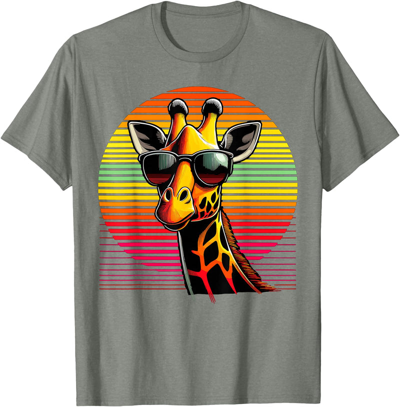 Funny Giraffe lover Giraffe Animal Vintage Sunglasses Giraffe T-Shirt - Olive Heather