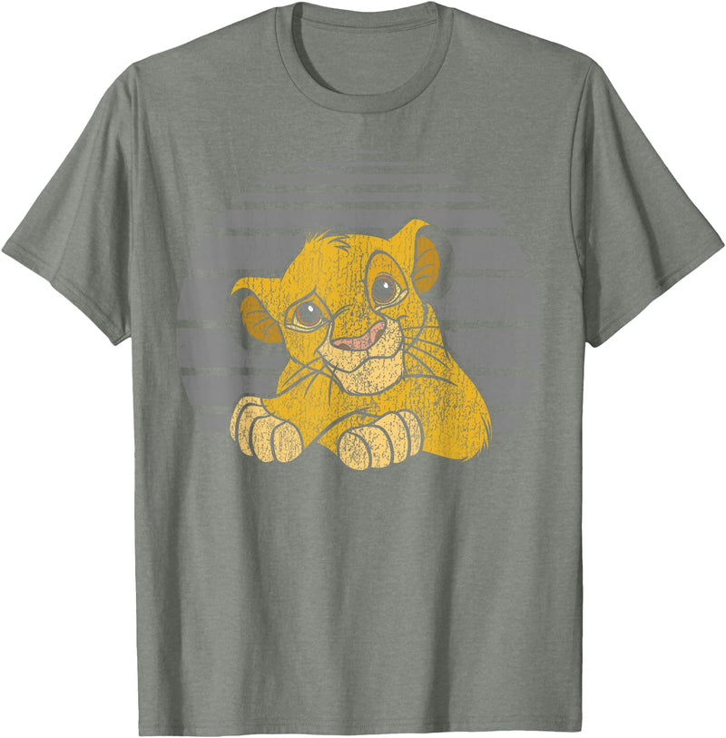 Disney Lion King Young Simba Distressed Stripes T-Shirt - Olive Heather
