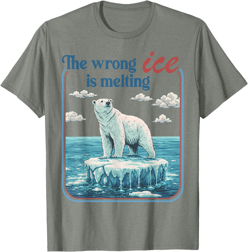 Funny Outfit Men Women 2026 The Wrong ICE is Melting Funny Polar Bear Abolish ICE T-Shirt - Olive Heather