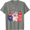 Ohia Three Patriotic Pigs USA Independence Day Tee Funny Red White Blue Pig American Flag Farmer 4th Of July T-Shirt - Olive Heather