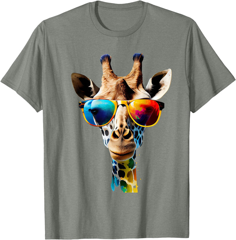 Giraffe Safari Sunglasses Gifts & Designs Giraffe with Sunglasses T-Shirt - Olive Heather