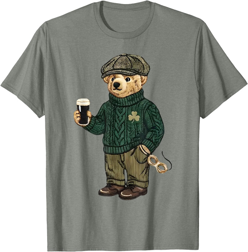 Teddy Bear Feeling Lucky St Patricks Women Men Cool Funny Teddy Bear Feeling Lucky Drinking St Patricks Day T-Shirt - Olive Heather