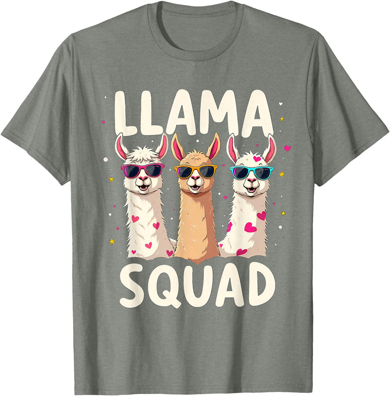 Funny Llama Alpaca Animal Lover Gifts Clothing Llama Squad T-Shirt - Olive Heather