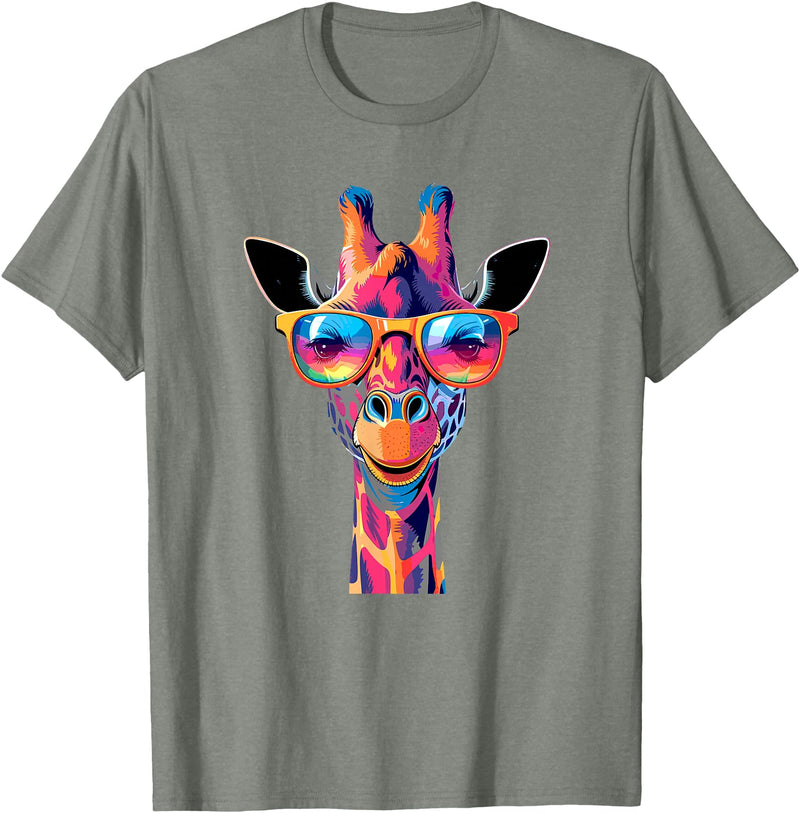 Colorful Giraffe Sunglasses Funny Giraffe Sunglasses T-Shirt - Olive Heather