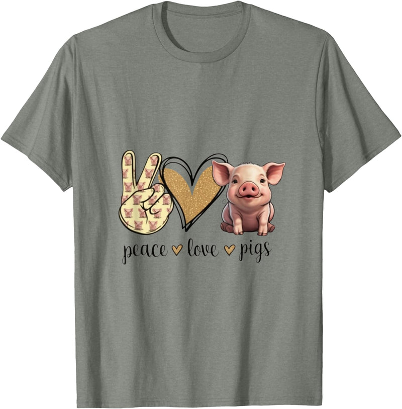 Funny Peace Love Cute Show Pig Lover Peace Love Cute Show Pig Lover T-Shirt - Olive Heather
