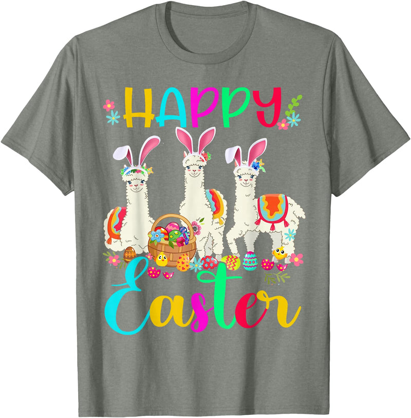 Happy Easter Three Llama Wearing Bunny Ear Happy Easter Llama Lover Three Llama Wearing Bunny Ear T-Shirt - Olive Heather