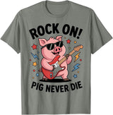 Musical Pig Tribe Collective for Rock Enthusiasts Rock On Pig Never Die Music Lovers Funny Concert Vibe T-Shirt - Olive Heather