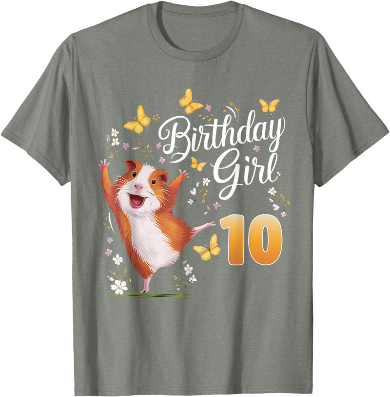 Giraffe Birthday Party by LazyPanda Guinea Pig Birthday Girl 10th Birthday Party 10 Year Old T-Shirt - Olive Heather