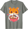 Cute Hamster Eating Ramen Hamster Lovers T-Shirt - Olive Heather