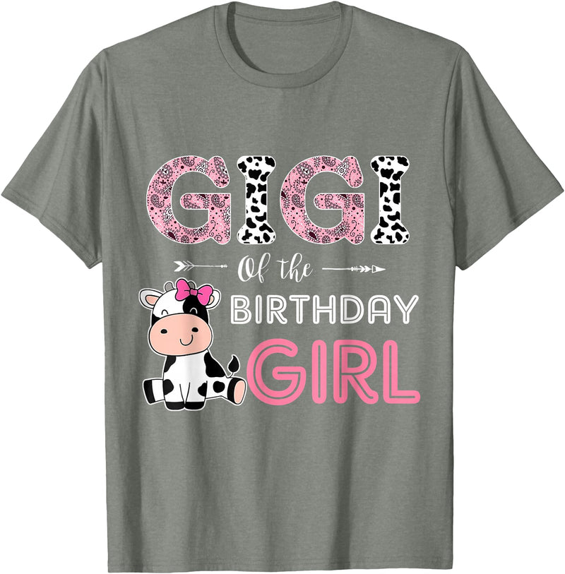 Cow Birthday Cow Lover Gifts For Family Men Woman Gigi of The Birthday Girl Farm Cow Grandma Matching Family T-Shirt - Olive