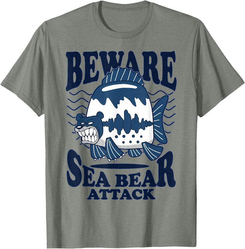 River Beautiful Day Beware Sea Bear Attack T-Shirt - Olive Heather