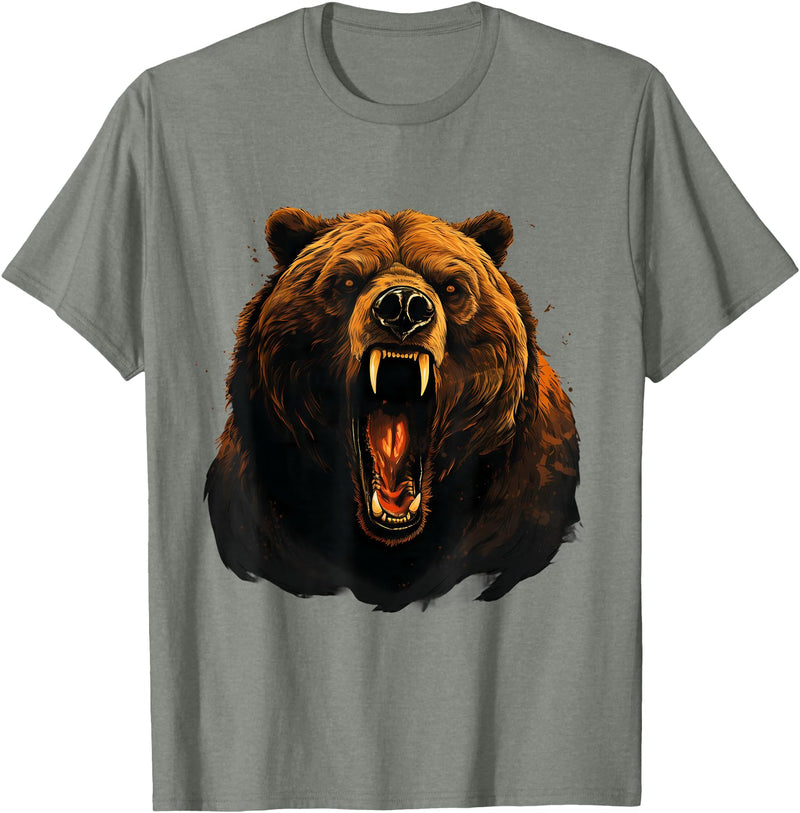 Forest Animal Art Bear Portrait Art Work Wildlife Animal Lovers Forest Motif T-Shirt - Olive Heather