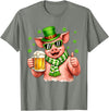 Amt Pig & Drinking Beer Lovers Saint Patrick's Day Funny Pig Drinking Beer Leprechaun Shamrocks St Patricks Day T-Shirt - Olive Heather