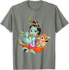 Clever Witty Designs Hindu god Lord Shri Krishna with a Cow and a Bird T-Shirt - Olive Heather