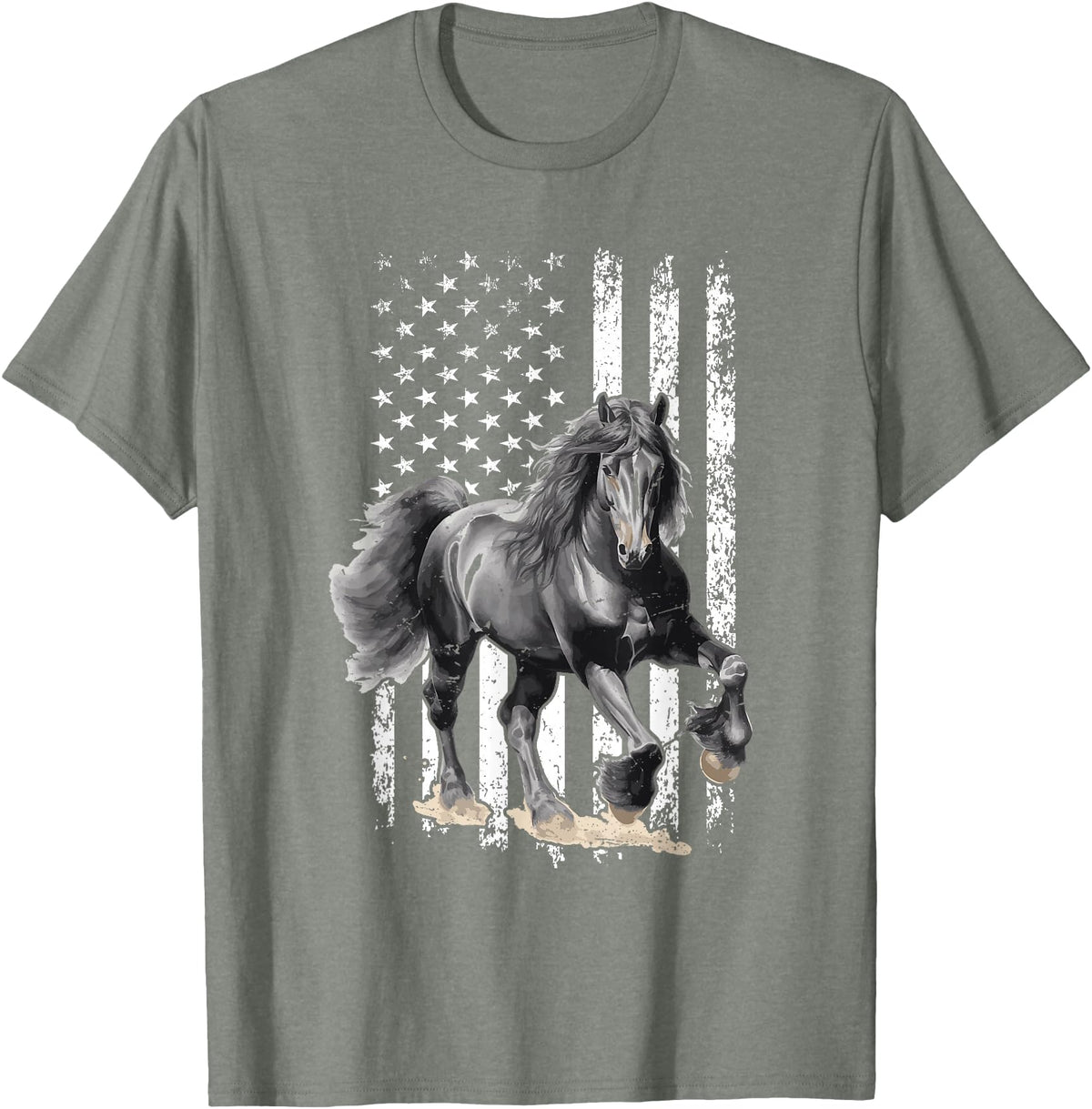 Friesian Design USA Flag Horse Relax it´s a Friesian T-Shirt - Olive Heather