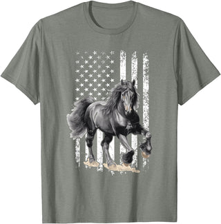 Friesian Design USA Flag Horse Relax it´s a Friesian T-Shirt - Olive Heather