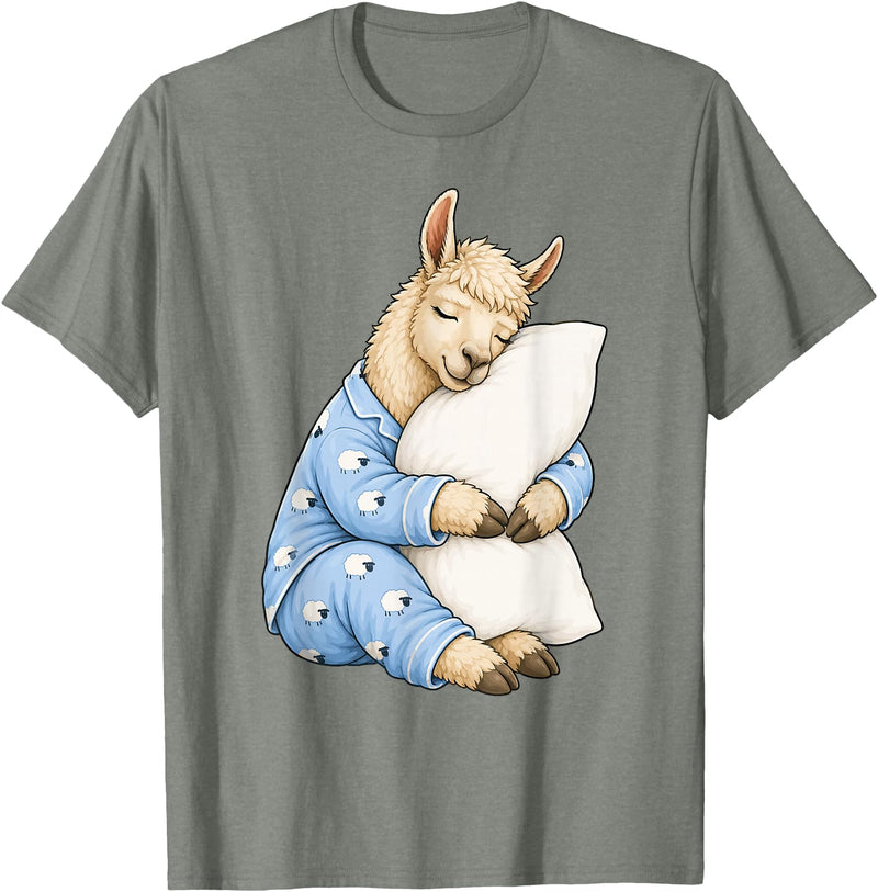 Funny Sleepy Llama Animal Lovers Pajama Llama Sleeping in Cute Pajamas Sleep T-Shirt - Olive Heather