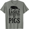 Piggy Squad Co Pig Easily Distracted By Pigs Funny Farmer Farm Animal Lover T-Shirt - Olive Heather