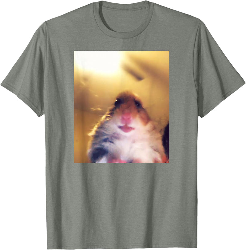 Staring Hamster Meme Front Camera T-Shirt - Olive Heather