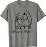Bunny Mama Holland Lop Mom Cute Lop Rabbit Line Art T-Shirt in Olive Heather