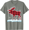 Moose Buffalo Lover Gift Co. Moose Red Buffalo Plaid Matching Pajama Family T-Shirt - Olive Heather