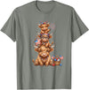 Funny 4th Of July Highland Cow Apparel Cute Highland Cow 4th of July Patriotic American Flag T-Shirt - Olive Heather