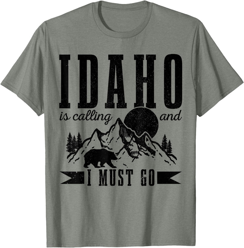 Idaho Is Calling And I Must Go! Idaho Is Calling & I Must Go Bear Mountains Vintage Gift T-Shirt - Olive Heather