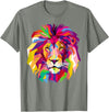 AXZ Tee Lion Series Elegant, Cool Lion Head with Bright Colorful T-Shirt - Olive Heather