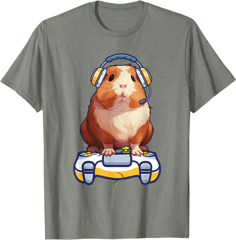 Guinea pig Video Game cavy Gift Guinea pig Gamers Funny guinea pig and Video Gamer Lover fluffy cavy Gamers T-Shirt - Olive Heather