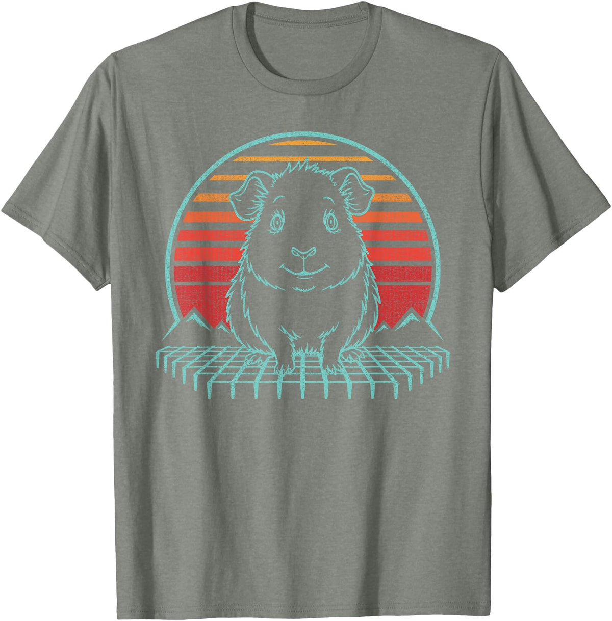 Guinea Pig Graphic Art Designs Guinea Pig Lover Animal Retro Vintage 80s T-Shirt - Olive Heather