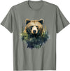 Bear Forest Animal Art Portrait Forest Artwork Wildlife T-Shirt - Olive Heather