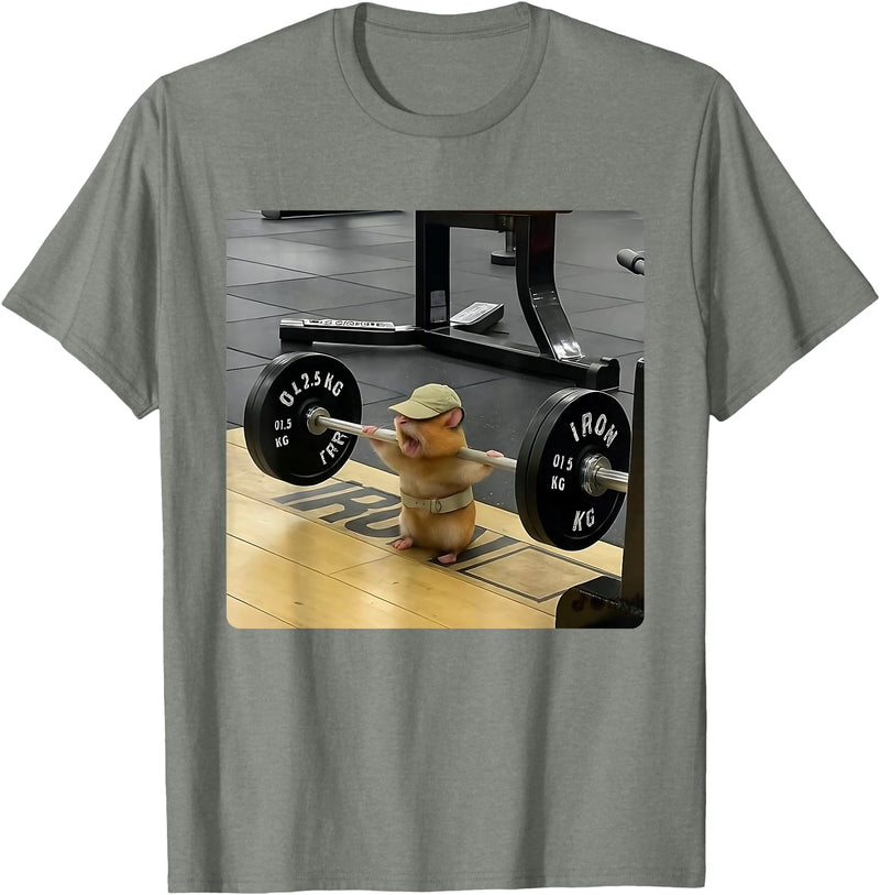 Hamster Deadlift Training Funny Cute Rat Weightlifting Meme T-Shirt - Olive Heather