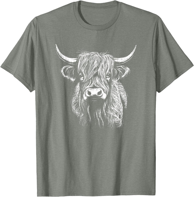 Scottish Highland Cattle Cow Merch Scottish Highland Cattle Cow Drawing T-Shirt - Olive Heather