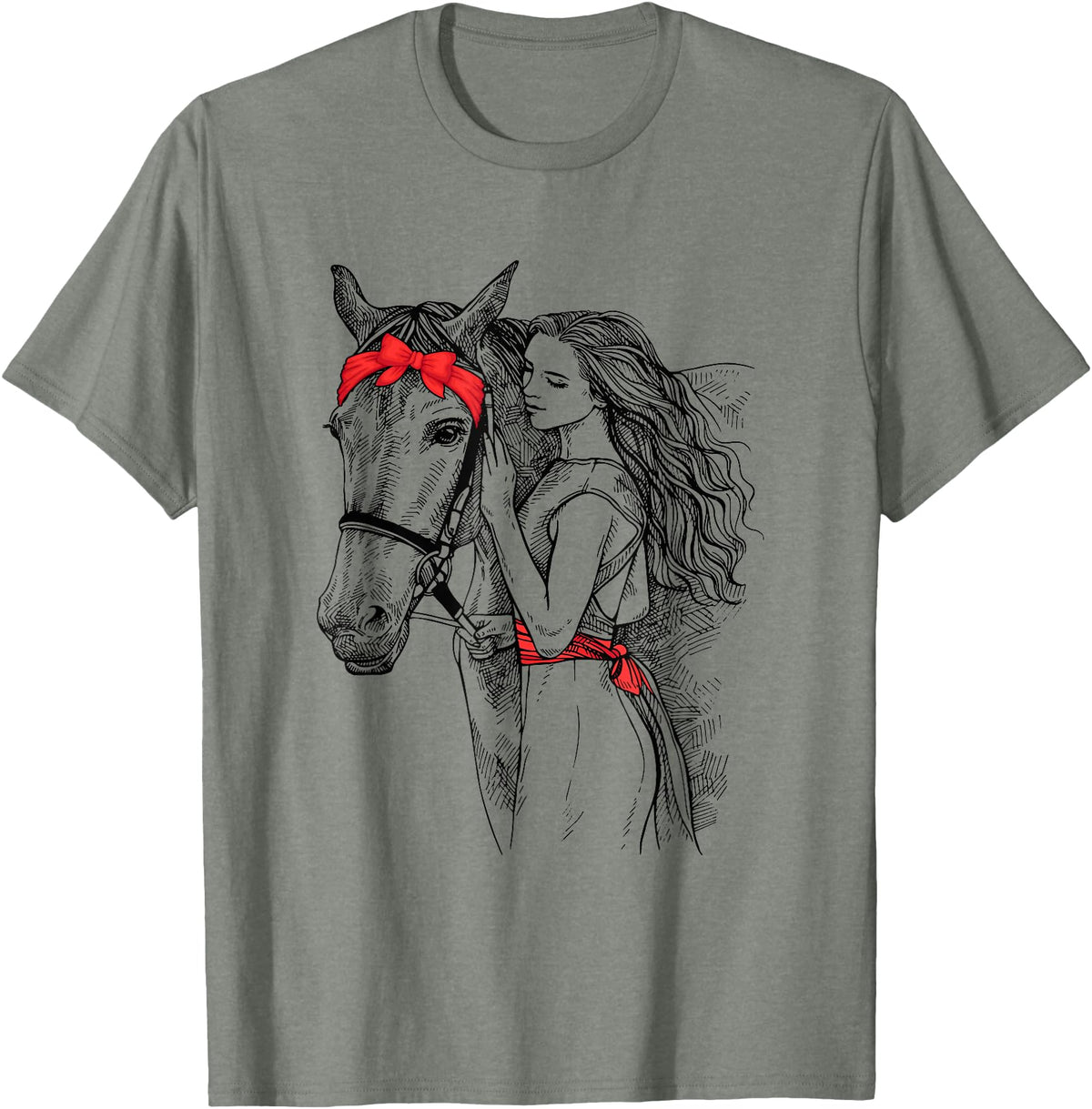 Horse Lover Novelties By SL Horse Bandana For Horse Girls Horseback Riding For Women T-Shirt - Olive Heather