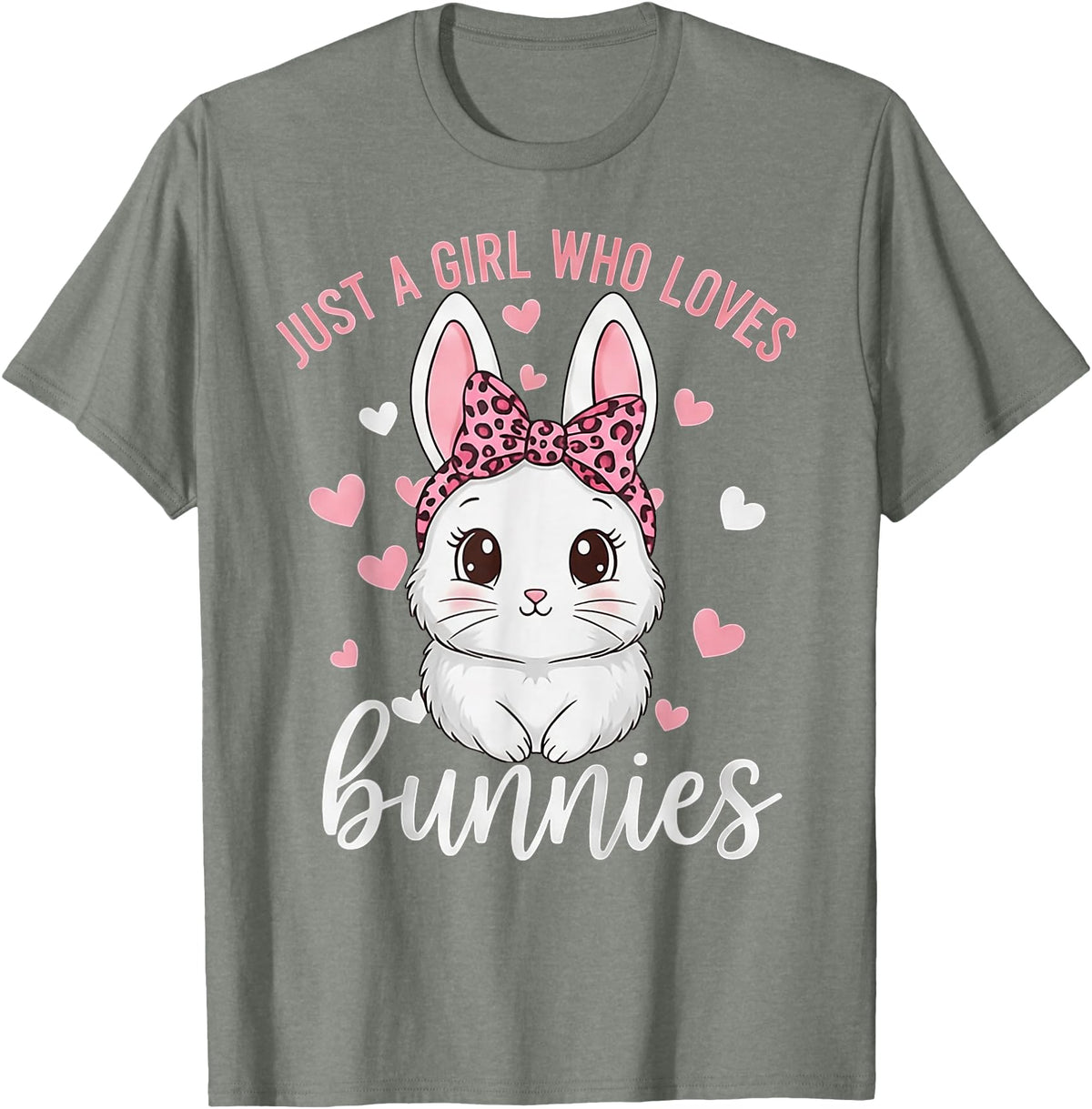 Cute Bunny Rabbit Girls Kids Just a Girl Who Loves Bunnies T-Shirt in Olive Heather