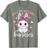 Cute Bunny Rabbit Girls Kids Just a Girl Who Loves Bunnies T-Shirt in Olive Heather