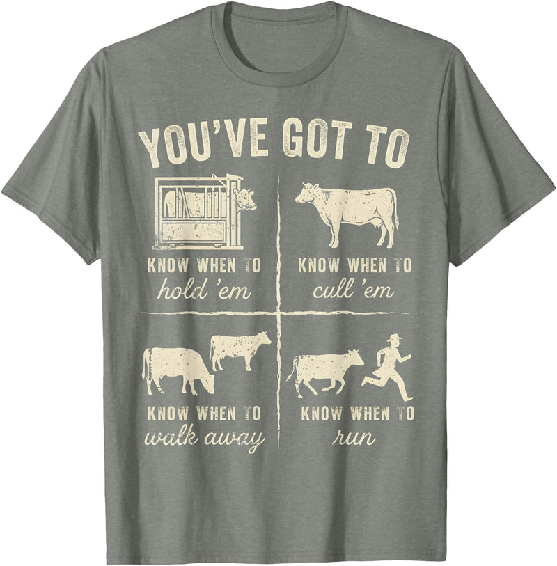 Cow You've Got To Know When to Shirt Retro You've Got to Know When to Hold'em Funny Cow Lover T-Shirt - Olive Heather