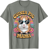 Guinea Pig Rodents Lover Mom Mother'S Day Guinea Pig Mama Floral Vintage 60s 70s Sunglasses T-Shirt - Olive Heather