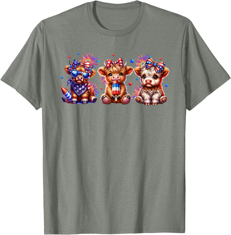 July 4th Highland Cow Farm Lovers American Costume Highland Cow Cattle Animal Lover Patriotic 4th of July T-Shirt - Olive