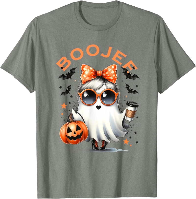 Spooky Halloween Ghost Reading Books Women Girl T Boo JEE Ghost with Coffee Coquette Bow Halloween Women Girl T-Shirt -