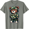 Camo Teddy Bear Hip Hop Designs for Men & Boys Camo Hip Hop Teddy Bear Camouflage Gangsta Streetwear Hustle T-Shirt - Olive Heather