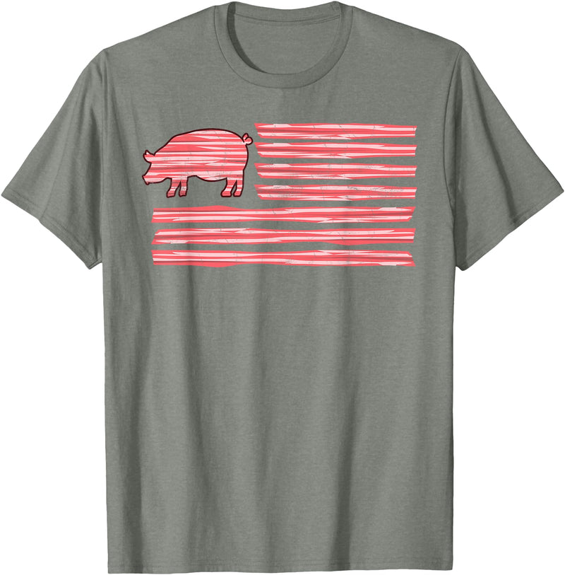Symbolizes Roasts Hog Meat Sweet Bacon Clothing Sweet Salted Smoke Meaty Pig Flag Artwork Bacon T-Shirt - Olive Heather
