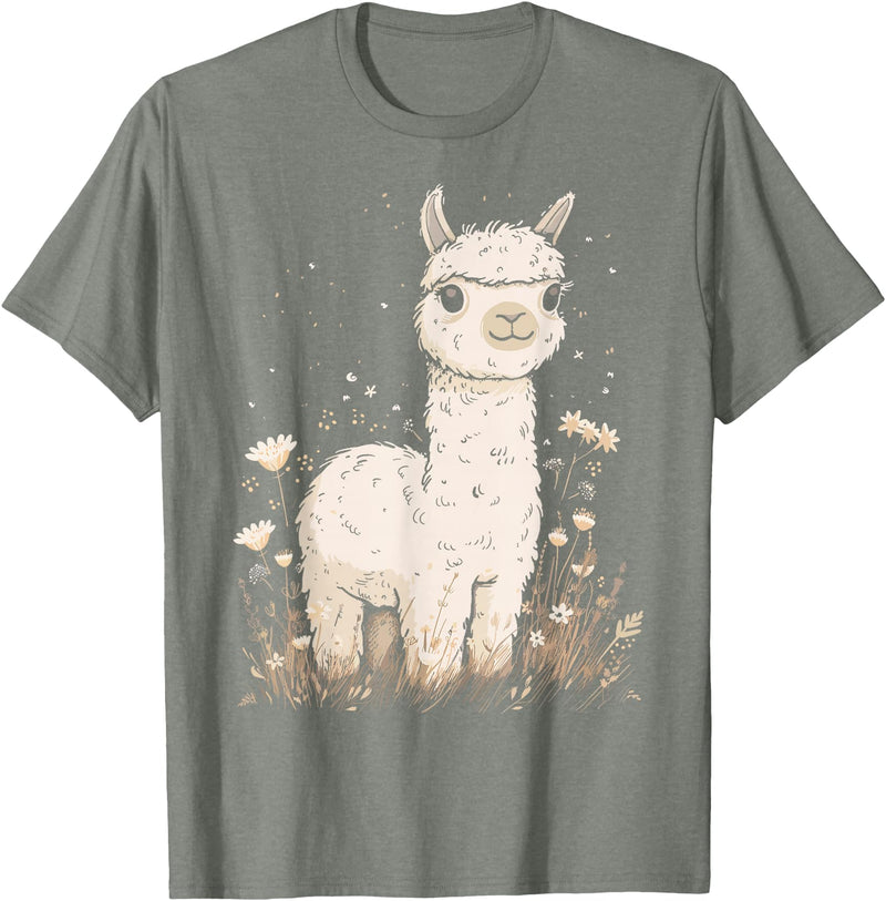 Alpaca Llama Lama Lover Cute Farm Animals Kids Llama Alpaca Lama Flowers Cute Adorable Baby Farm Animal T-Shirt - Olive Heather
