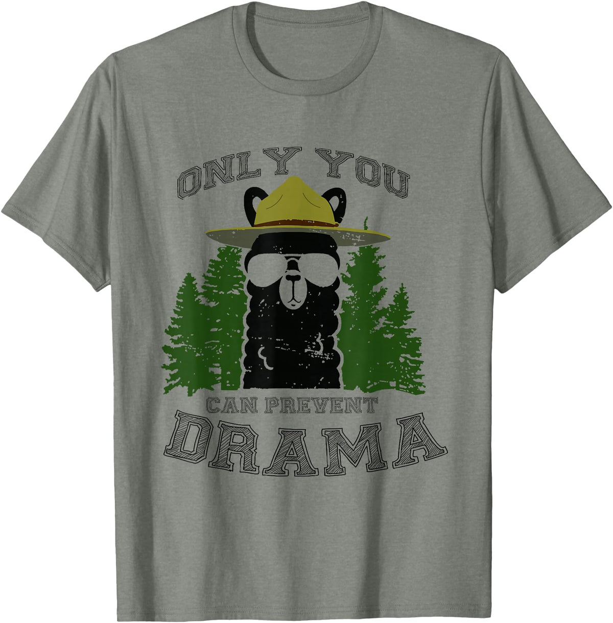 LaLa Designs Only You Can Prevent Drama Llama Forest Camping Smokey T-Shirt - Olive Heather