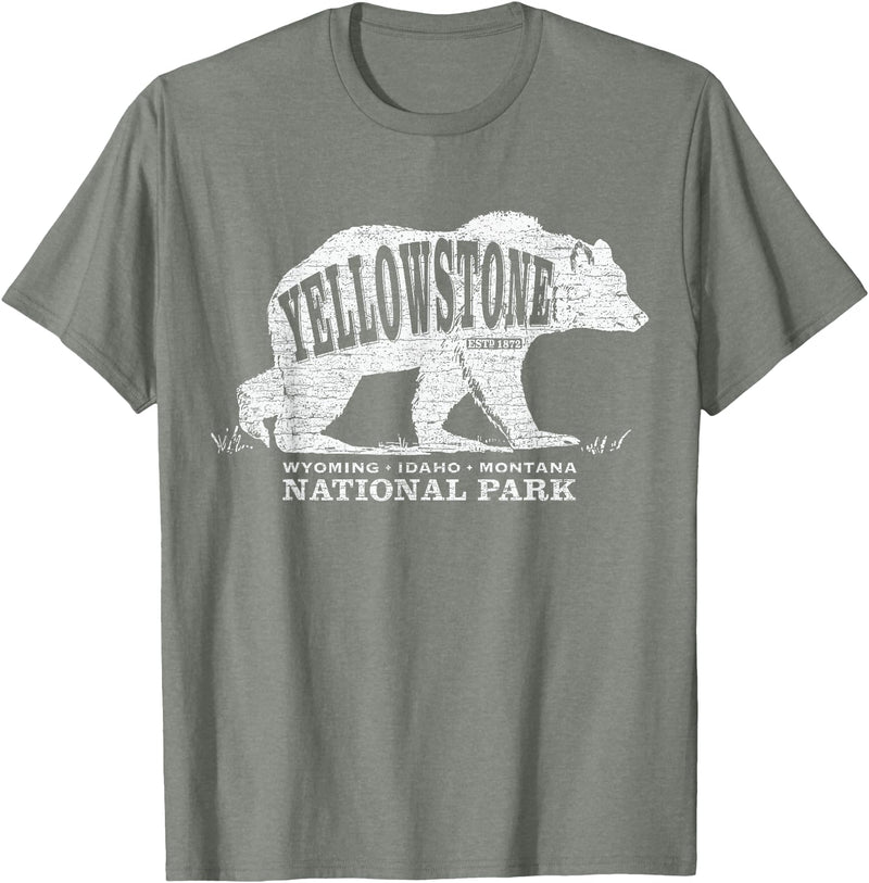 Vintage Yellowstone Retro Tees Tanks Tops Grizzly Bear Yellowstone National Park Est. 1872 T-Shirt - Olive Heather