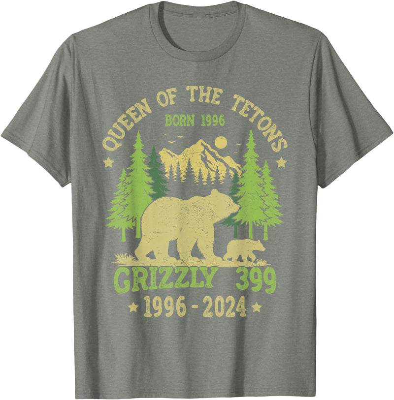 Vintage National Park Outfits Bear Lovers Apparel. Queen Of The Tetons Grizzly 399 National Park 1996-2024 T-Shirt - Olive Heather