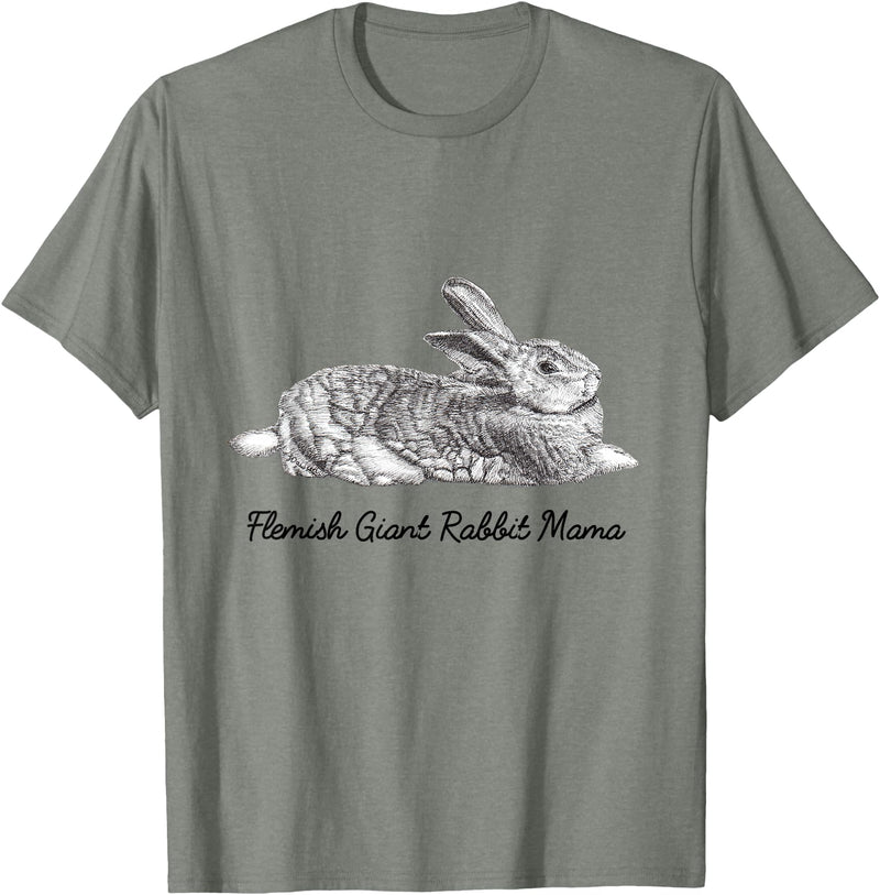 Flemish Giant Bunny Rabbit Mama Drawing T-Shirt in Olive Heather